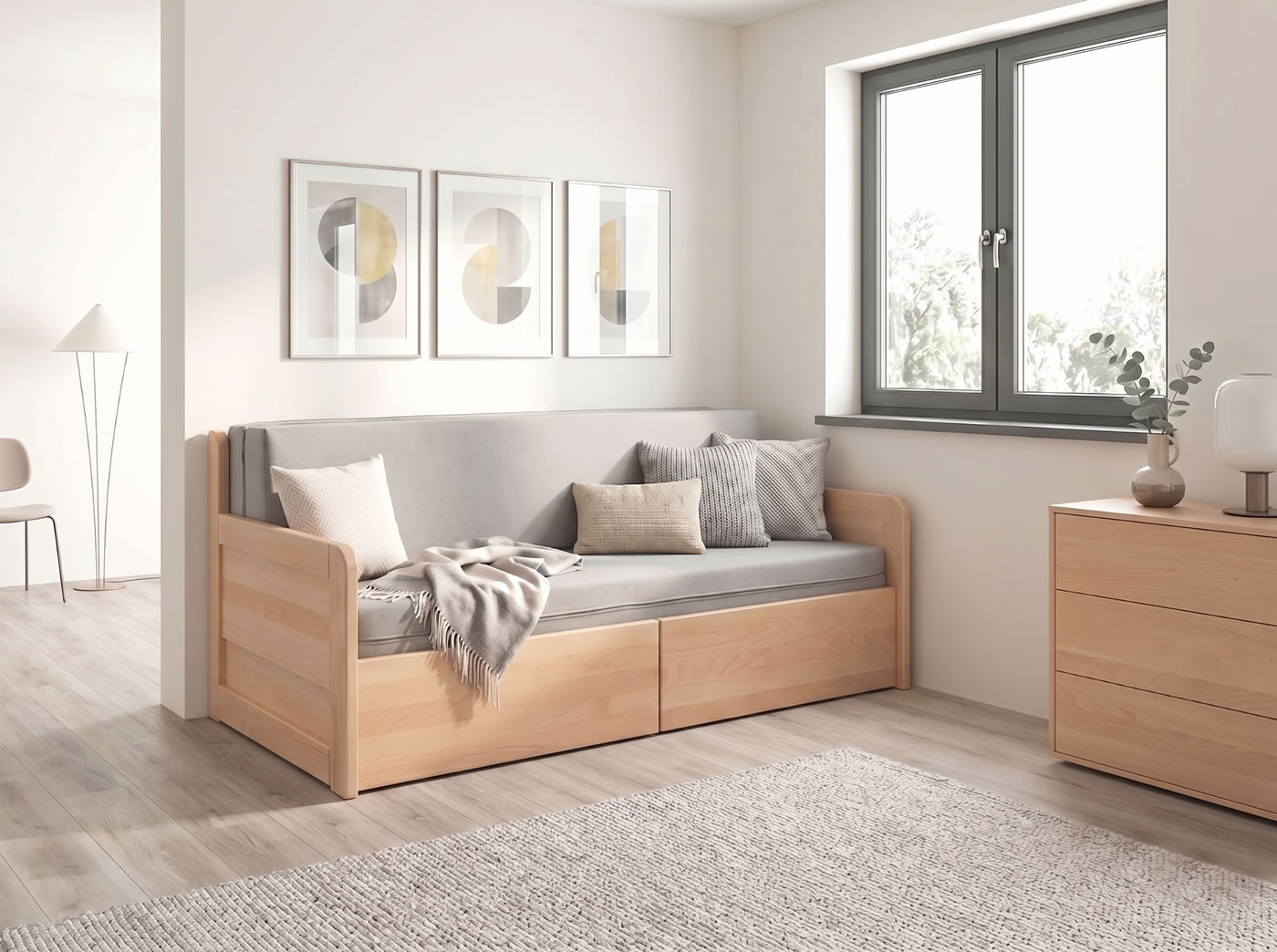 Rozkladacia posteľ Flexo z bukového masívu