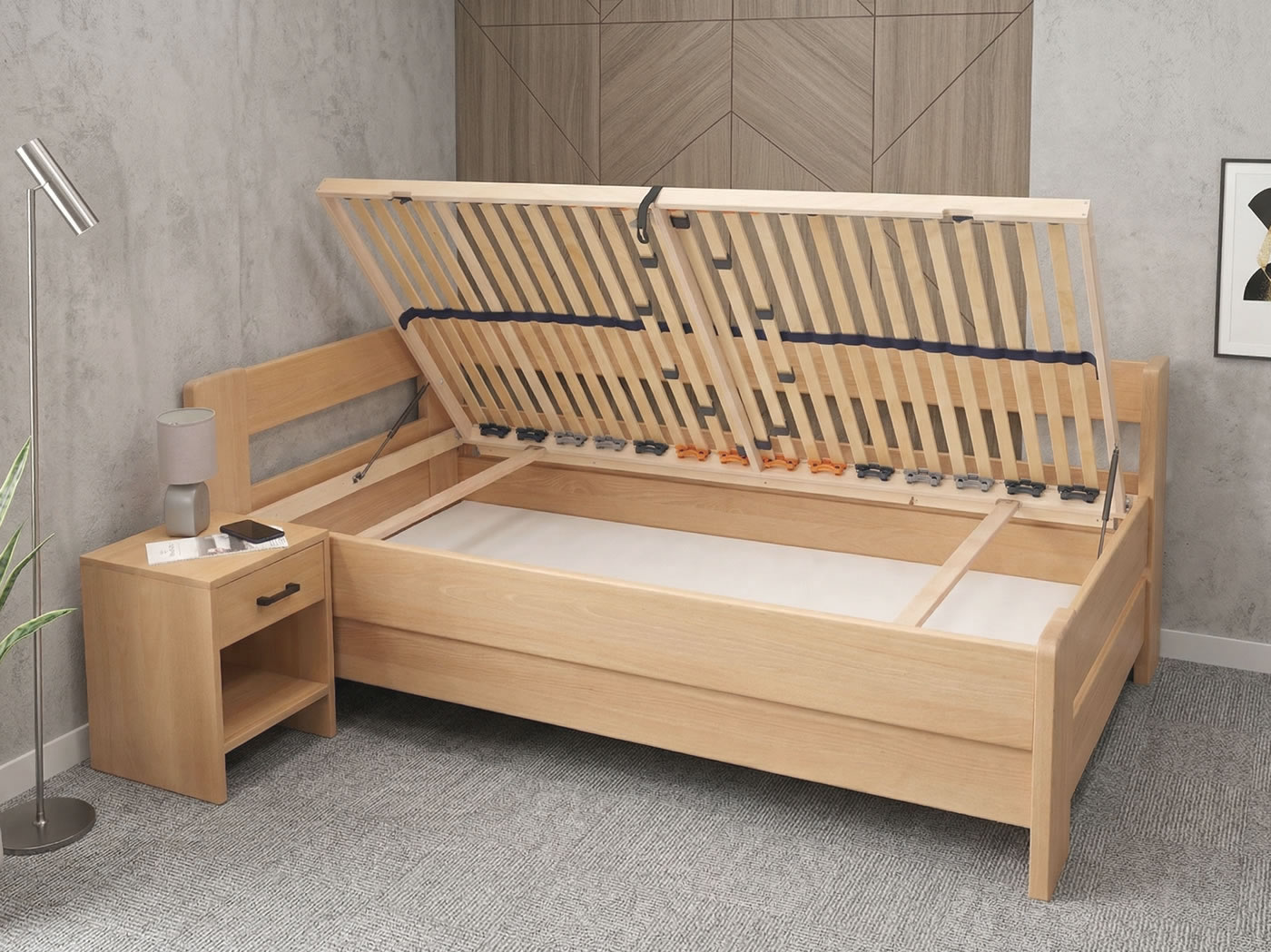 Test rohovej úložnej postele Miva