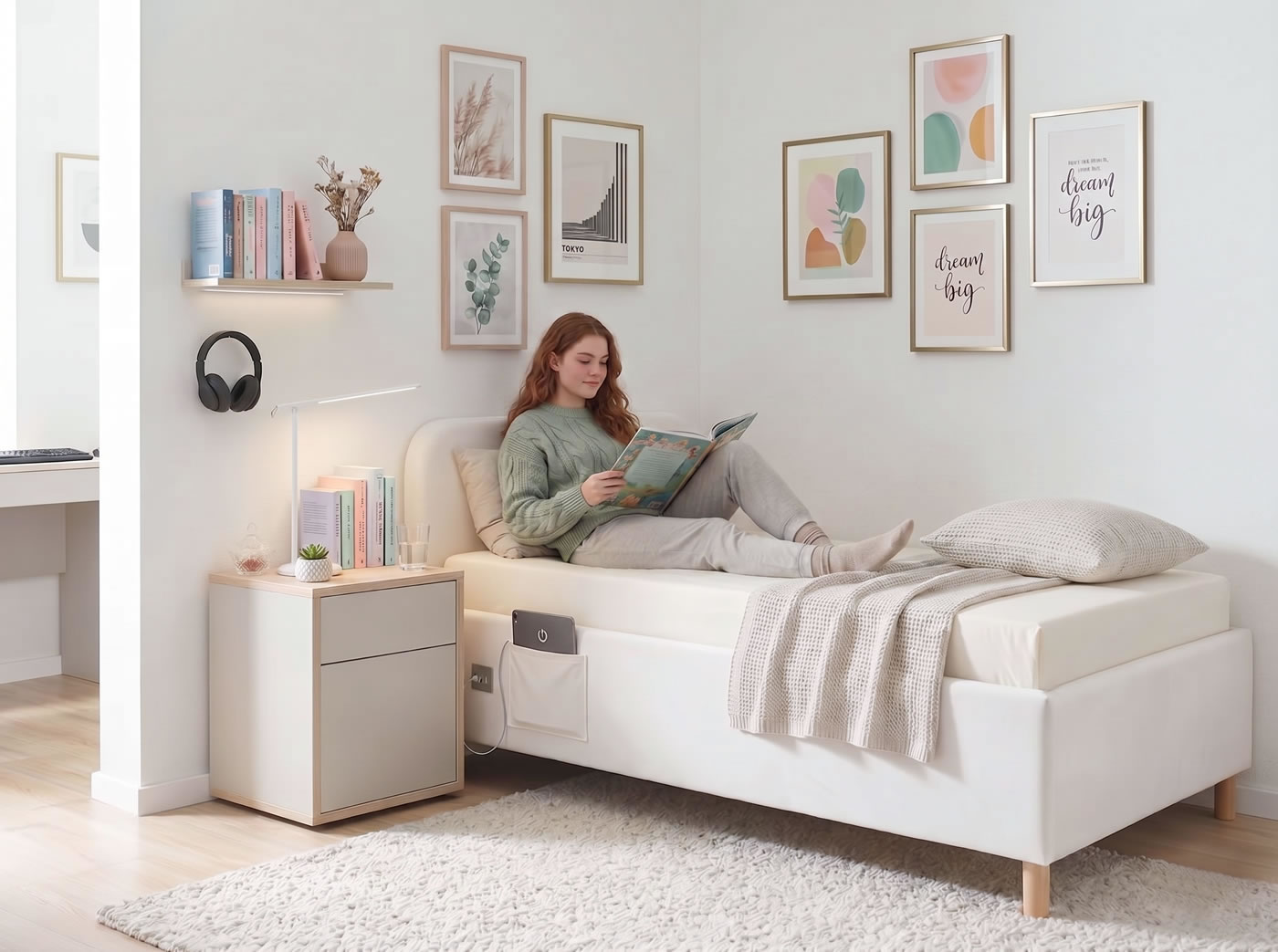 Čalúnená posteľ Nexus 2 s hladkým čelom a okrúhlymi rohmi