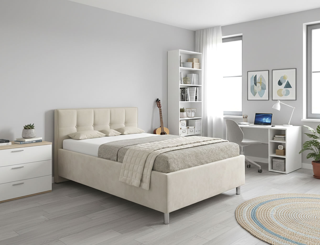 Čalúnená posteľ Crissy s prešívaným čelom a úložným priestorom