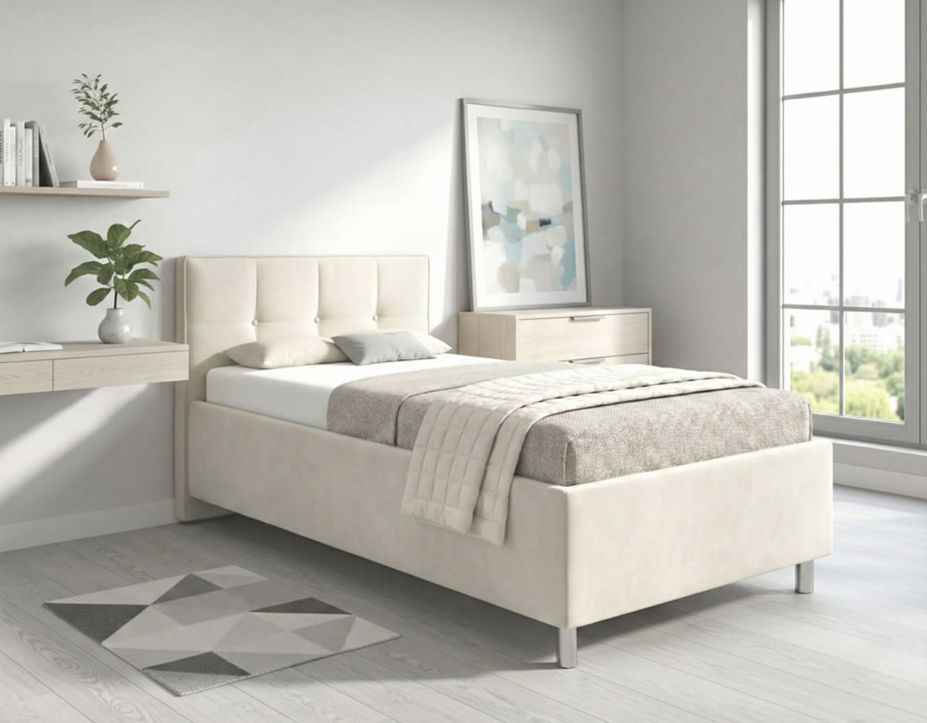 Čalúnená posteľ Crissy s prešívaným čelom a úložným priestorom