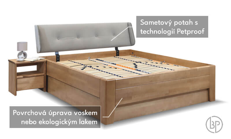 Detail čela úložnej postele Casanova 2, masív buk