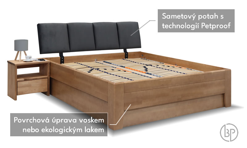 Detail čela úložnej postele Casanova 3, masív buk