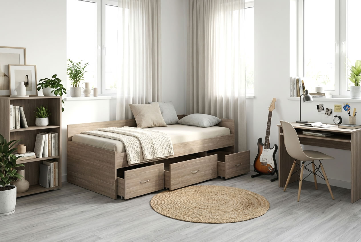 Vyvýšená detská posteľ GAMA s úložným priestorom