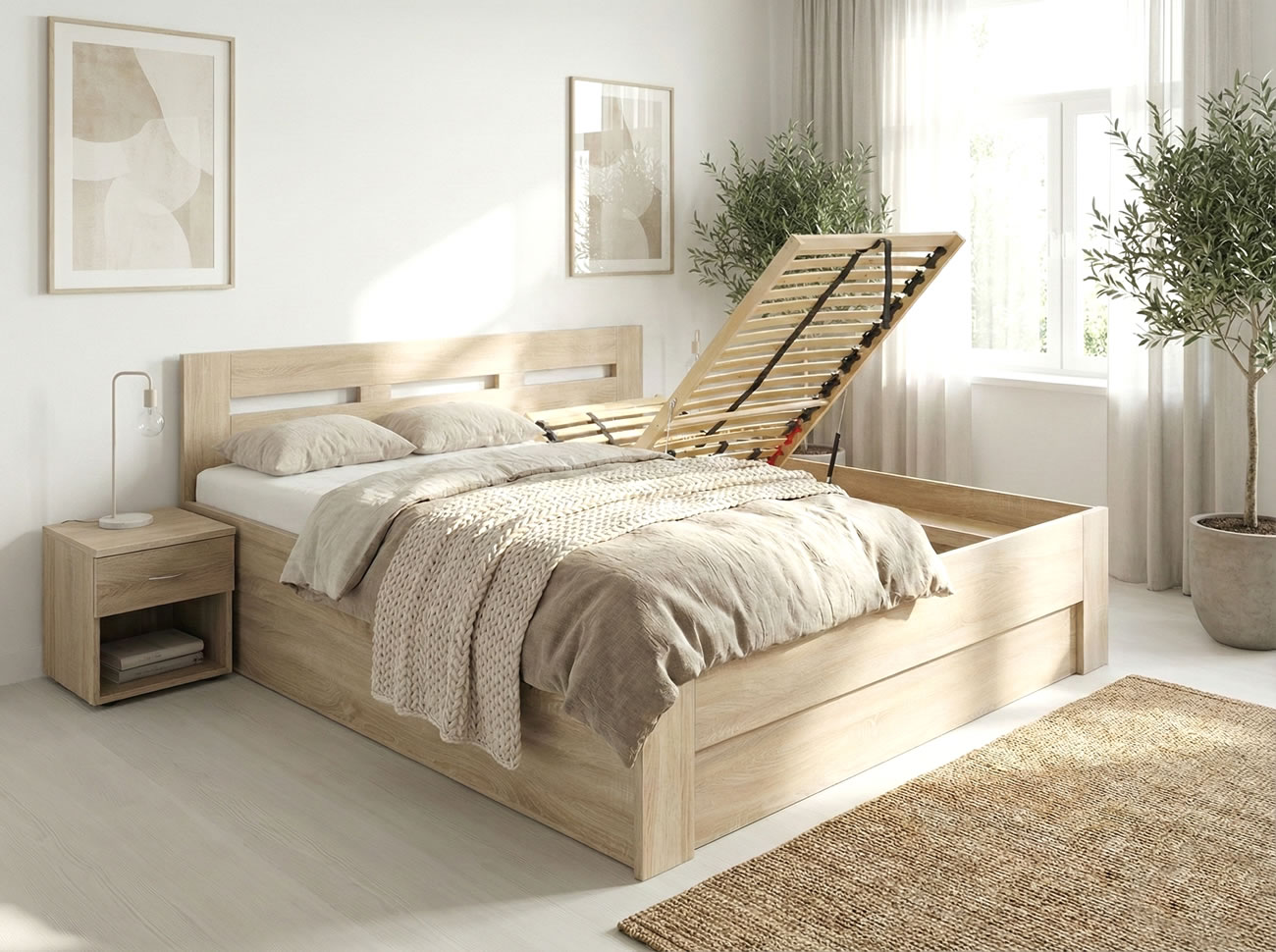 Detail postele s úložným priestorom Pegas