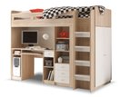 Poschodová posteľ so skriňou, knižnicou a stolom UNITA, dub sonoma/biela, PRAVÁ