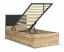 Posteľ jednolôžko s úložným priestorom a roštom TETRIS, dub wotan - čierná