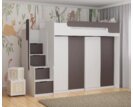 Multifunkčná poschodová posteľ Dori so spodnou posteľou a skriňou, lamino biela/grafit Multifunkčná poschodová posteľ Dori so spodnou posteľou a skriňou, lamino biela/grafit