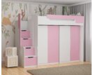 Multifunkčná poschodová posteľ Dori so spodnou posteľou a skriňou, lamino biela/ružová