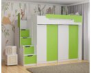 Multifunkčná poschodová posteľ Dori so spodnou posteľou a skriňou, lamino biela/zelená