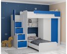 Multifunkčná poschodová posteľ Dori so spodnou posteľou a skriňou, lamino biela/modrá Multifunkčná poschodová posteľ Dori so spodnou posteľou a skriňou, lamino biela/modrá