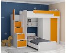 Multifunkčná poschodová posteľ Dori so spodnou posteľou a skriňou, lamino biela/oranžová Multifunkčná poschodová posteľ Dori so spodnou posteľou a skriňou, lamino biela/oranžová