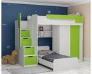 Multifunkčná poschodová posteľ Dori so spodnou posteľou a skriňou, lamino biela/zelená Multifunkčná poschodová posteľ Dori so spodnou posteľou a skriňou, lamino biela/zelená