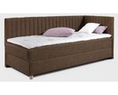 Rohová boxspring posteľ s úložným priestorom NOVO s čelami, 90 × 200 cm, PRAVÁ, hnedá látka – VÝPREDAJ - pohľad č. 1