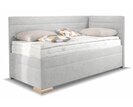 Rohová posteľ boxspring VENETO 80x200 pravá, s úložným priestorom, svetlosivá látka - pohľad č. 1