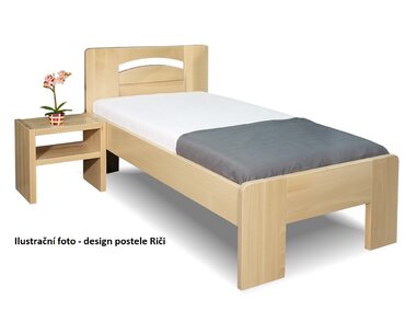 Zvýšená postel z masivu Riči 90x200, masiv smrk, moření Ořech - pohľad č. 1