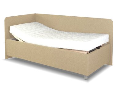 Rohová zvýšená čalouněná postel Aleš, s úložným prostorem, 80x200cm