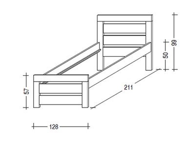 Posteľ z masívu - jednolôžko RHINO I. senior A0545 B, 120x200, biely smrek - rozmery