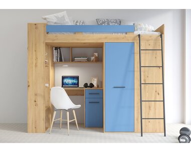 posteľ Vera - Pravá, lamino dub artisan modrá pohľad spredu