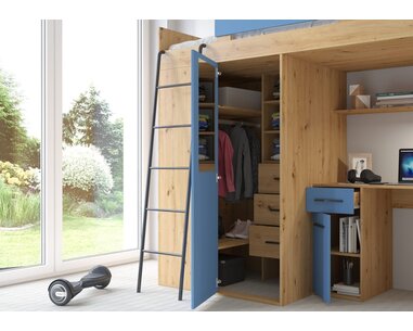 posteľ Vera - Ľavá, lamino dub artisan - modrá pohľad do skrine