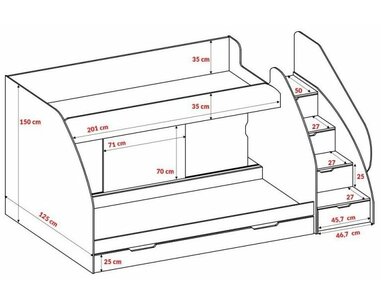 Poschodová posteľ Montana, šedo-biela - reozmery