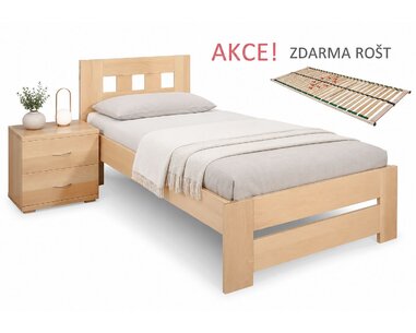 Drevená posteľ s roštom Barča, 80x200, 90x200, masív buk - pohľad č. 1