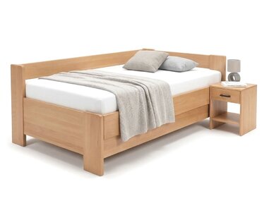 Rohová buková posteľ s roštom MIVA pravá, 120x200 Rohová buková posteľ s roštom MIVA pravá, 120x200