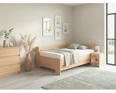 Rohová buková posteľ s roštom MIVA pravá, 120x200 Rohová buková posteľ s roštom MIVA pravá, 120x200