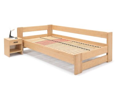 Rohová drevená posteľ MIVA, 120x200, masív buk