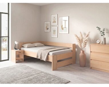Rohová drevená posteľ MIVA, 120x200, masív buk