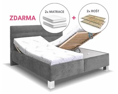 Čalúnená posteľ dvojlôžko Wally, s roštami, matracmi a úložným priestorom - pohľad č. 1