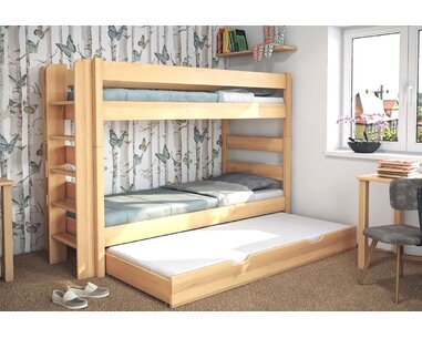 Poschodová posteľ JUNIOR 3, ĽAVÁ, masív buk