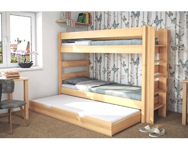 Poschodová posteľ JUNIOR 3, PRAVÁ, masív buk