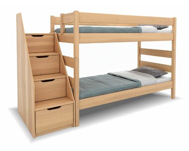 Poschodová posteľ so schodmi JUNIOR 4, masiv buk  Poschodová posteľ so schodmi JUNIOR 4, masiv buk