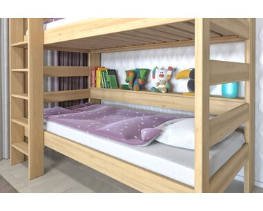 Poschodová posteľ JUNIOR s policami, masív buk