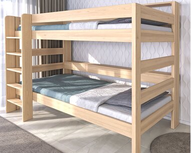 Poschodová posteľ JUNIOR s policami, masív buk