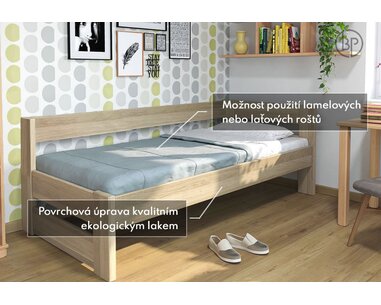 Posteľ jednolôžko z masivu Ela, Pravá Posteľ jednolôžko z masivu Ela, Pravá