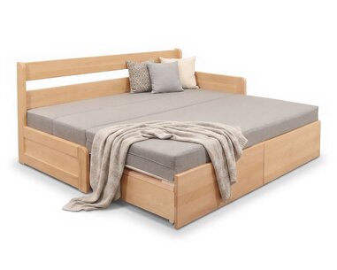 Rozkladacia posteľ s úložným priestorom FLEXO - Pravá, masív buk