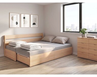 Rozkladacia posteľ s úložným priestorom FLEXO - Pravá, masív buk