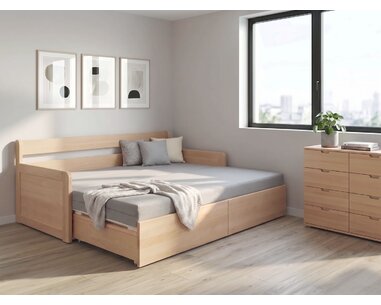 Rozkladacia posteľ s úložným priestorom FLEXO - Pravá, masív buk