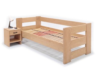 Zvýšená posteľ jednolôžko MIVA s čelami, 90x200, masív buk