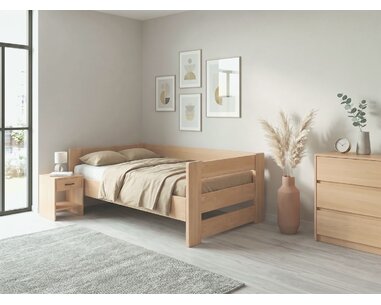 Zvýšená posteľ jednolôžko MIVA s čelami, 90x200, masív buk