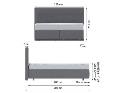 Rozmery - Zvýšená posteľ boxspring Sevila 4