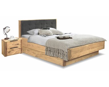 Posteľ s úložným priestorom a roštom Deviner, masiv dub - čierna ekokoža