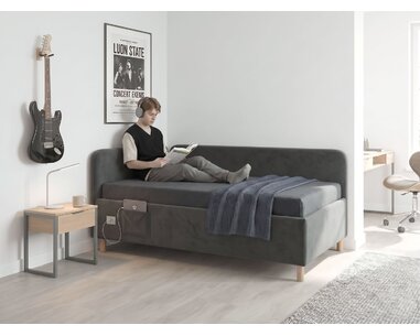 Multifunkčná rohová posteľ NEXUS s roštom a USB nabíjačkou, 140x200cm