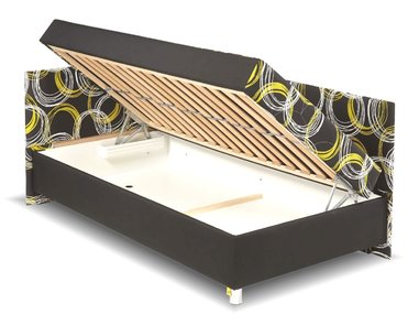 Rohová čalúnená posteľ Nikola, s čelami a úložným priestorom, 140x200cm Rohová čalúnená posteľ Nikola, s čelami a úložným priestorom, 140x200cm