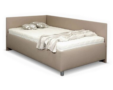 Rohová vyvýšená čalúnená posteľ s úložným priestorom Ryana, 120x200cm, hnedosivá