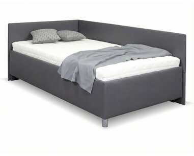 Rohová vyvýšená čalúnená posteľ s úložným priestorom Ryana, 120x200cm, tmavosivá