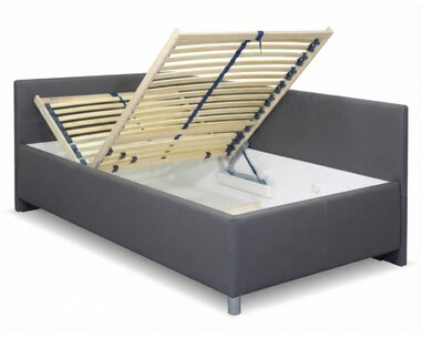 Rohová vyvýšená čalúnená posteľ s úložným priestorom Ryana, 140x200cm, tmavo siva