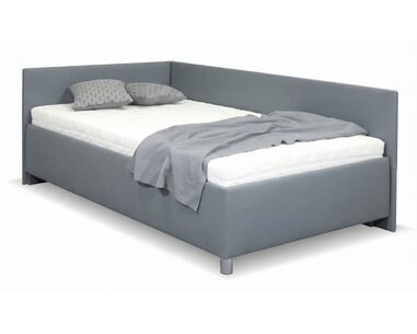 Rohová vyvýšená čalúnená posteľ s úložným priestorom Ryana, 120x200cm, sivá